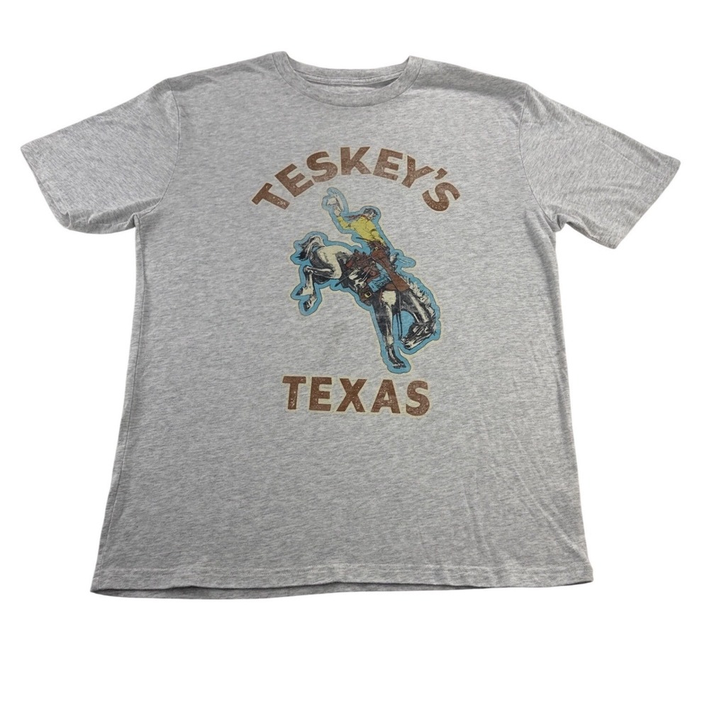 Blue 84 Teskey's Texas Rodeo Cowboy Western Graphic Tee Gray Triblend Size M